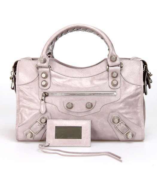 Balenciaga Motorcycle City Bag in pelle argento grigio chiaro Olio